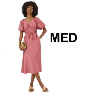 Women's Dusty Rose Puff-Sleeve Midi Dress